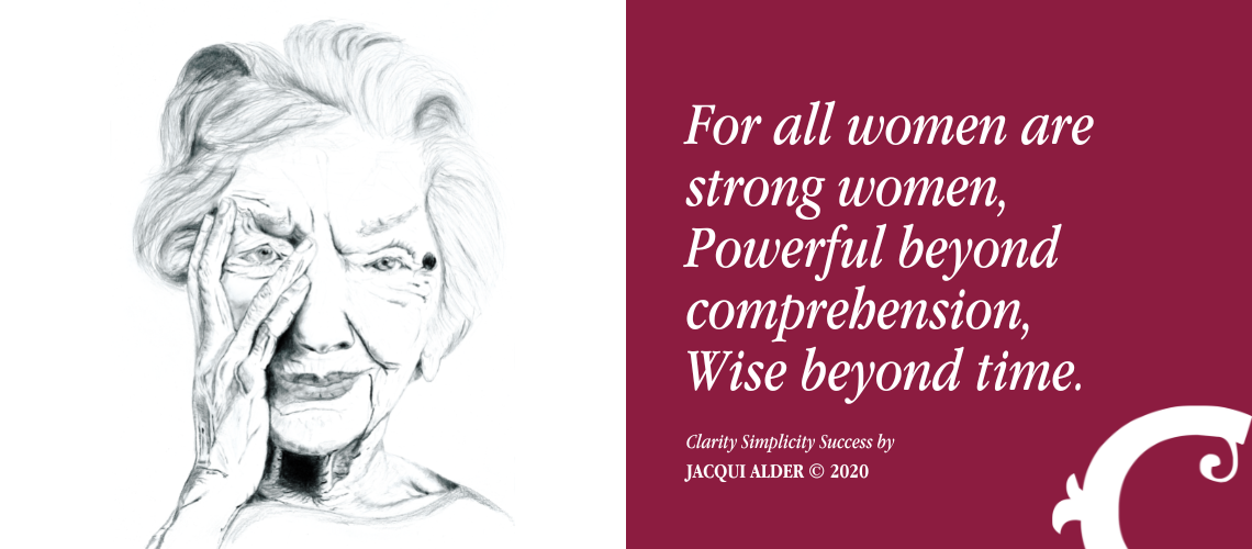 Drawing of girl Quote: all women are strong women⁠ Powerful beyond comprehension⁠ Wise beyond time. Jacqui Alder