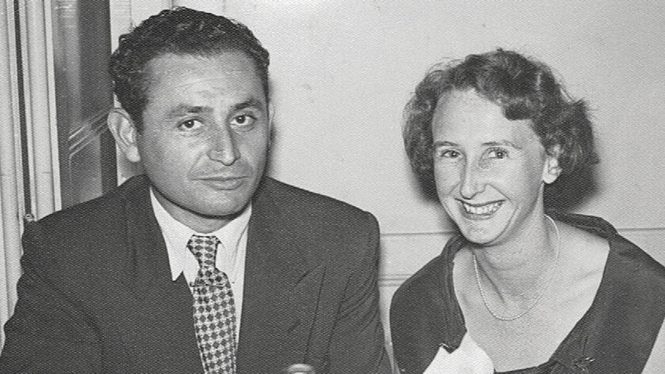 Black and white photo of Jacqui Alder's parents circa 1955